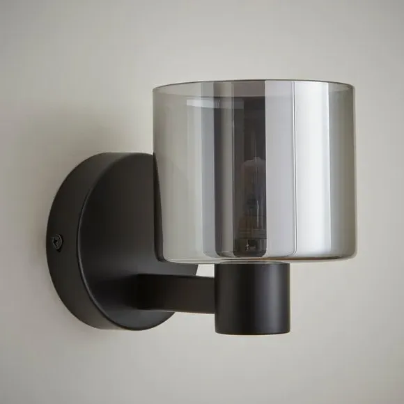 Glass Wall Light with Chrome Frame - Black