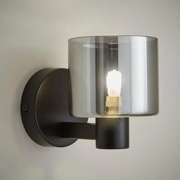 Glass Wall Light with Chrome Frame - Black image