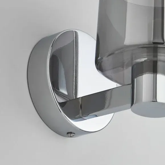 Glass Wall Light with Chrome Frame - Smoke