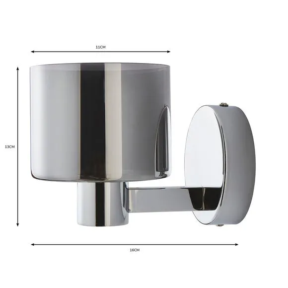 Glass Wall Light with Chrome Frame - Smoke