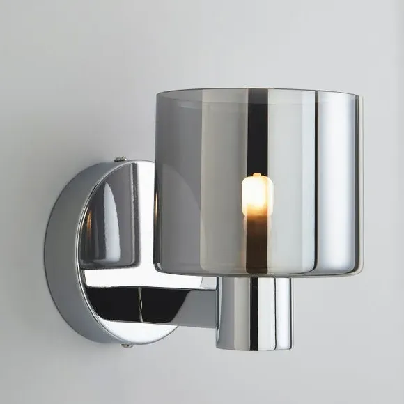 Glass Wall Light with Chrome Frame - Smoke