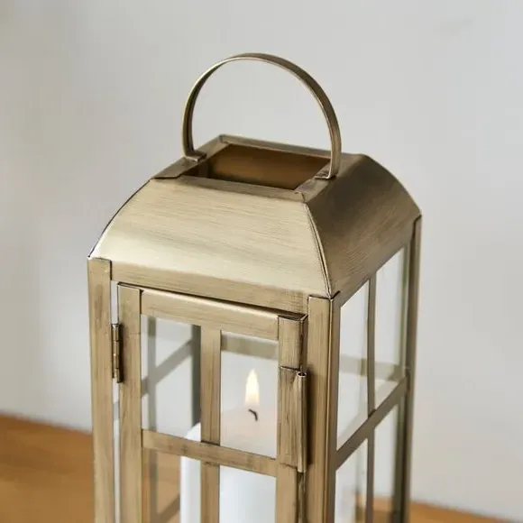 Glass Window Lantern - Gold
