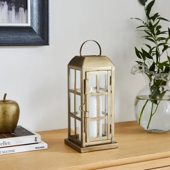 Glass Window Lantern - Gold