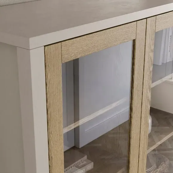 Glazed Display Cabinet with Drawers - Stone, Oak