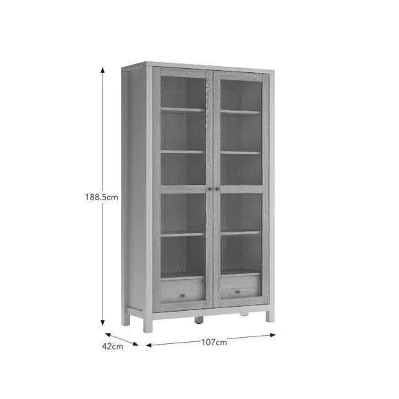 Glazed Display Cabinet with Drawers - Stone, Oak