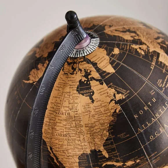 Globe with Geometric Base - Black, Mango Wood