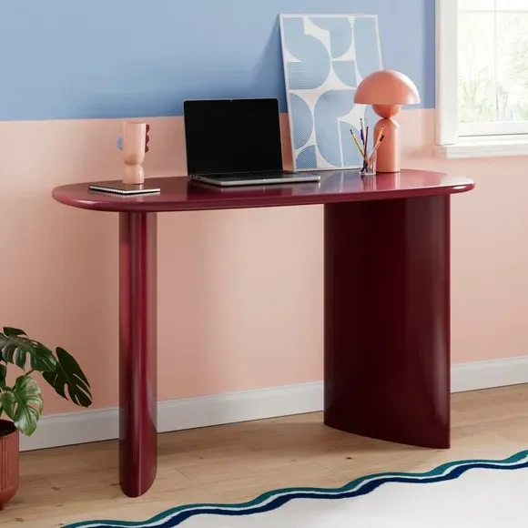 Gloss Desk with Rounded Sides - Burgundy, Wood