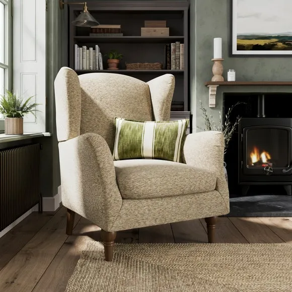 Grande Armchair with Winged Back - Natural, Chenille