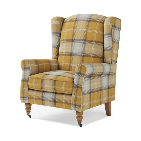 Grande Check Wingback Armchair - Gold, Fabric