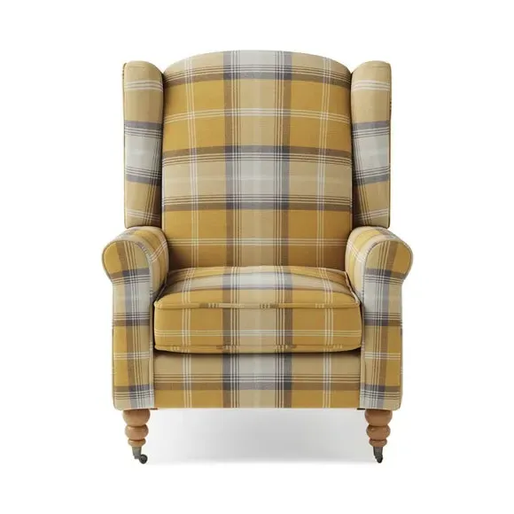 Grande Check Wingback Armchair - Gold, Fabric