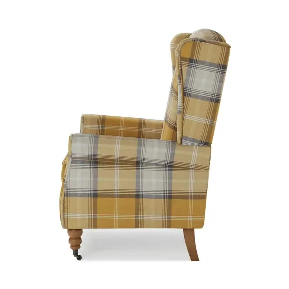 Grande Check Wingback Armchair - Gold, Fabric