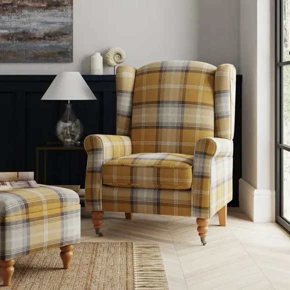 Grande Check Wingback Armchair - Gold, Fabric image