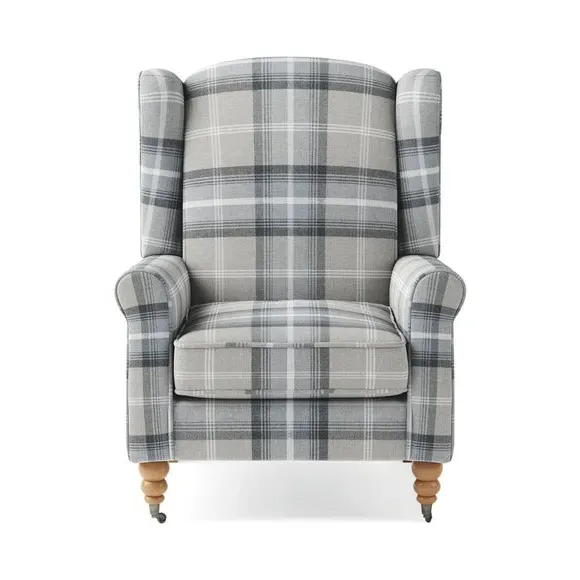 Grande Check Wingback Armchair - Grey, Fabric