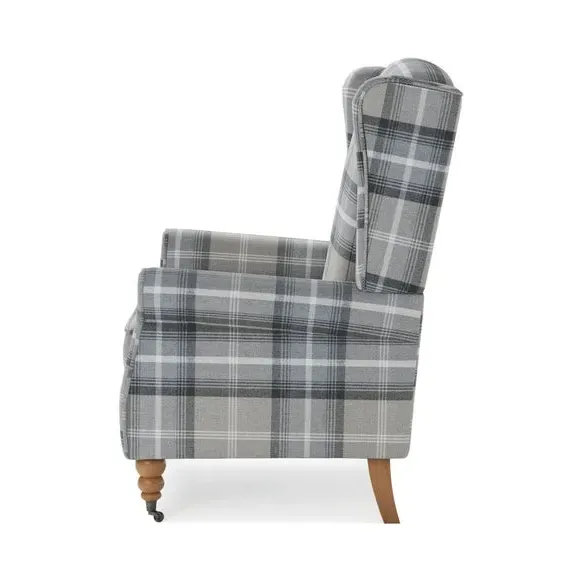 Grande Check Wingback Armchair - Grey, Fabric