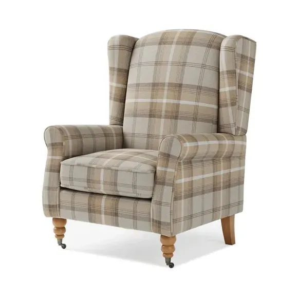 Grande Check Wingback Armchair - Natural, Fabric