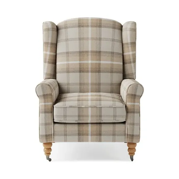 Grande Check Wingback Armchair - Natural, Fabric