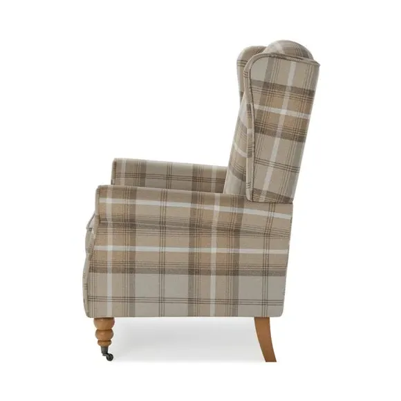 Grande Check Wingback Armchair - Natural, Fabric