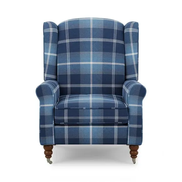 Grande Check Wingback Armchair - Navy, Fabric