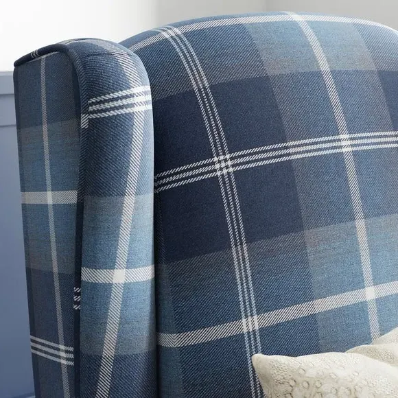 Grande Check Wingback Armchair - Navy, Fabric