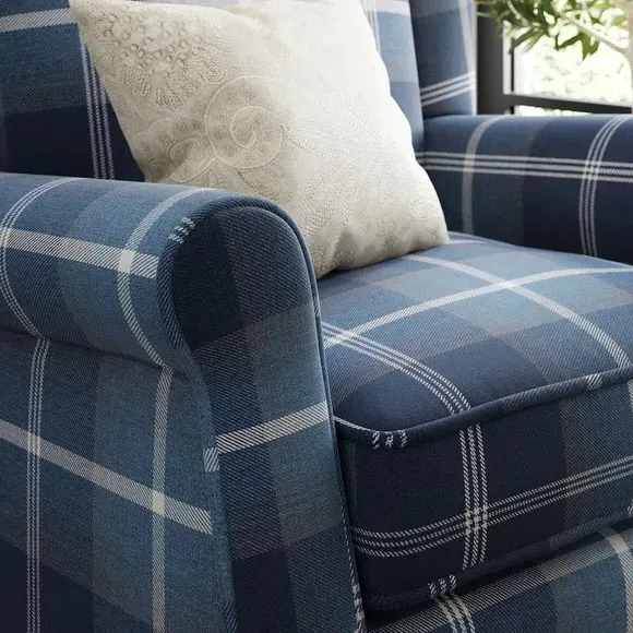 Grande Check Wingback Armchair - Navy, Fabric