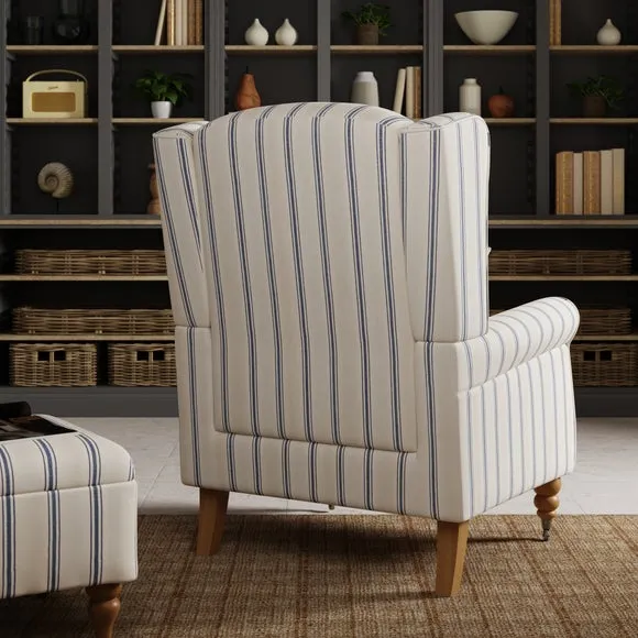 Grande Wingback Armchair - Blue, Woven Fabric