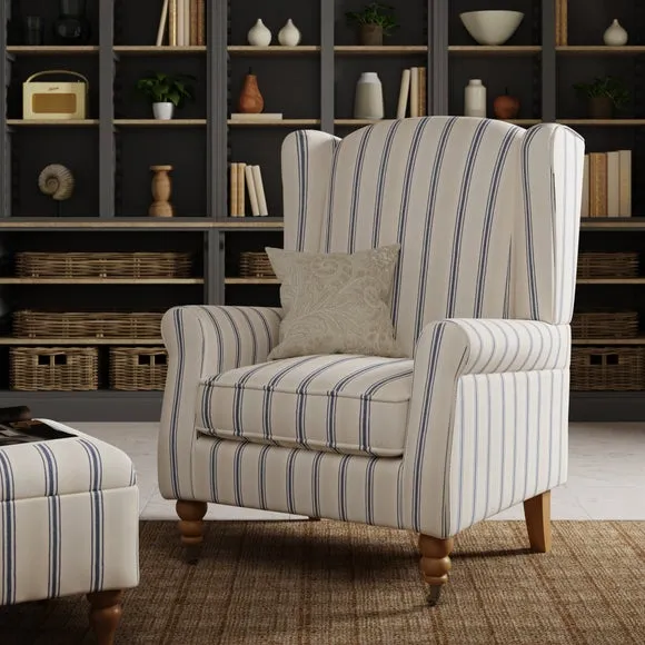 Grande Wingback Armchair - Blue, Woven Fabric image