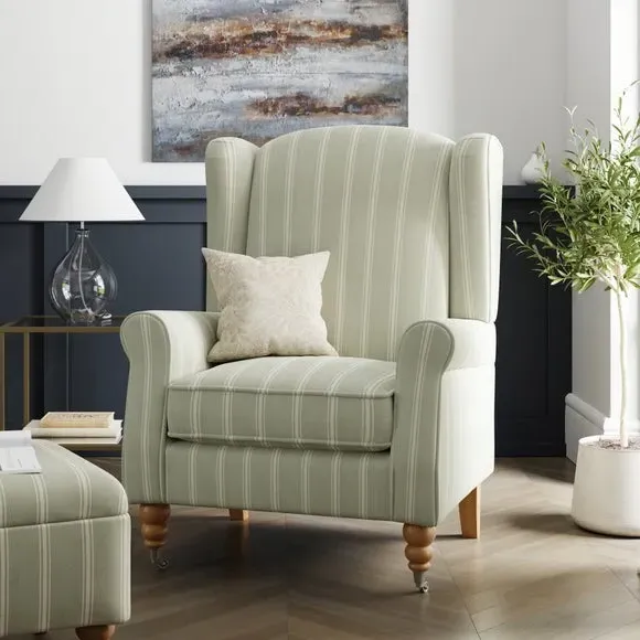Grande Wingback Armchair - Sage, Woven Fabric