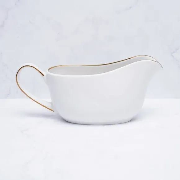 Gravy Boat with Gold Rim - White, Porcelain