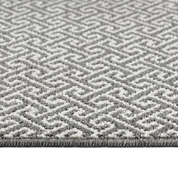 Greek Key Doormat with Anti-Slip - Grey, Boucle