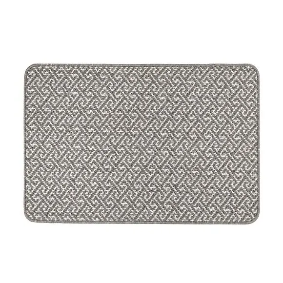 Greek Key Doormat with Anti-Slip - Grey, Boucle