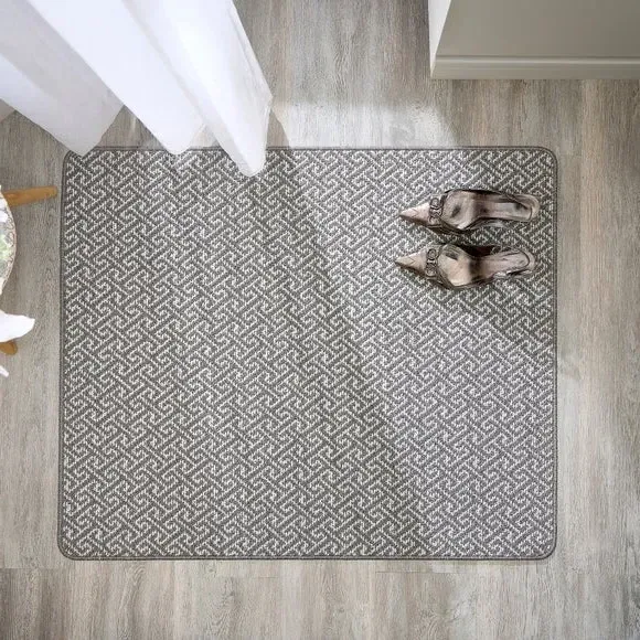 Greek Key Doormat with Anti-Slip - Grey, Boucle