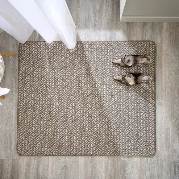 Greek Key Doormat with Anti-Slip - Natural, Boucle