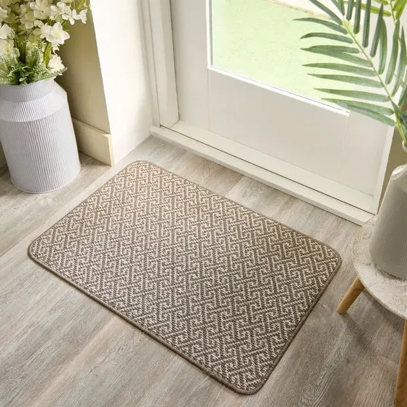 Greek Key Doormat with Anti-Slip - Natural, Boucle