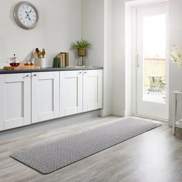 Greek Key Runner Rug - Grey, Boucle