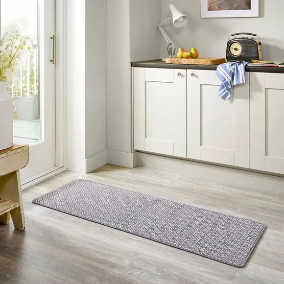 Greek Key Runner Rug - Grey, Boucle image