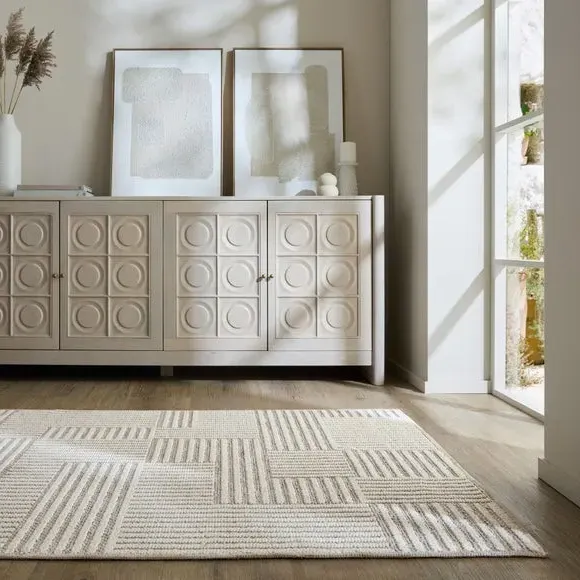 Grid Washable Rug with Bobble Texture - Ivory image
