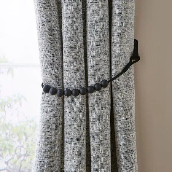 Half Beaded Curtain Tieback - Black, Mango Wood image