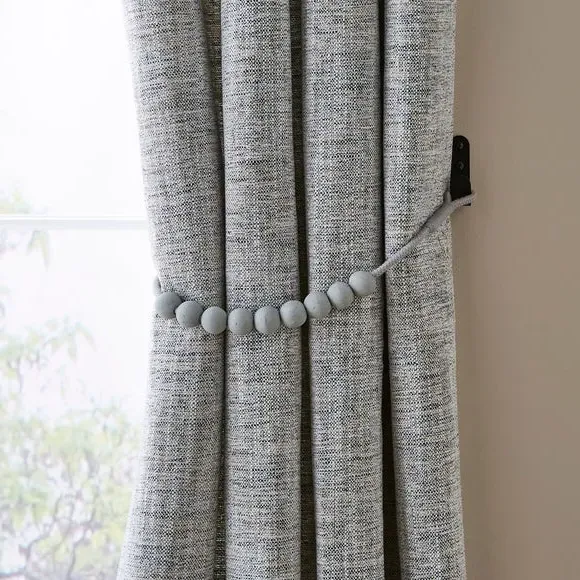 Half Beaded Curtain Tieback - Grey, Mango Wood