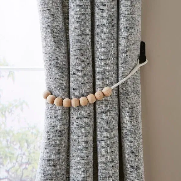 Half Beaded Curtain Tieback - Natural, Mango Wood