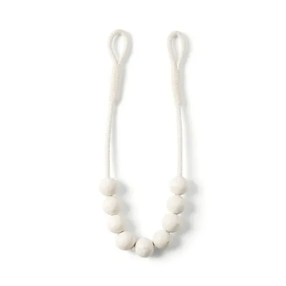 Half Beaded Curtain Tieback - White, Mango Wood