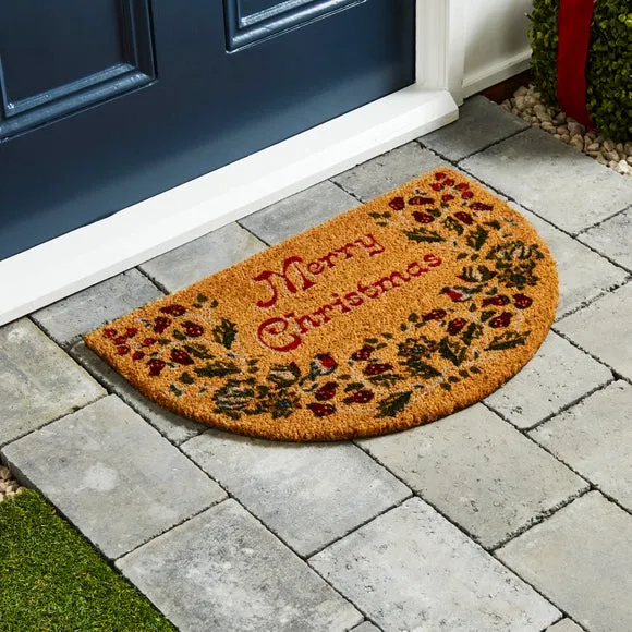 Half Moon Doormat Christmas Design - Multicolor, Coir