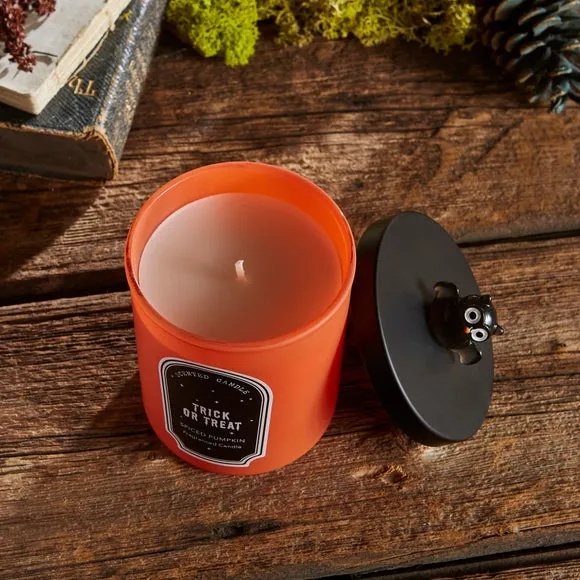 Halloween Candle with Bat Lid - Orange, Glass