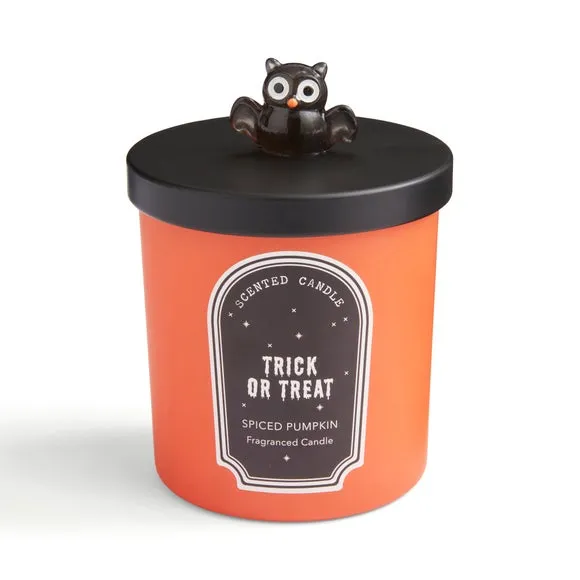 Halloween Candle with Bat Lid - Orange, Glass