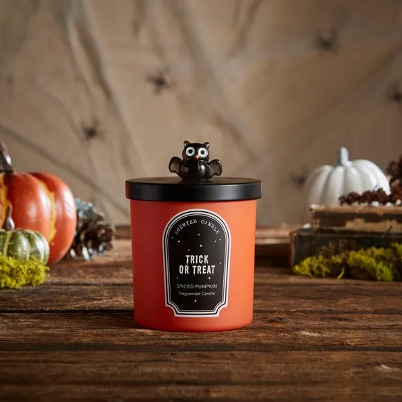 Halloween Candle with Bat Lid - Orange, Glass image