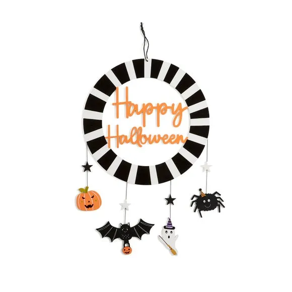 Halloween Wreath with Characters - Multicolor, Wood