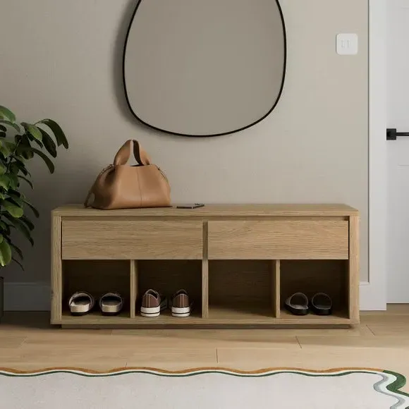 Hallway Bench with Storage - Light Oak Effect image
