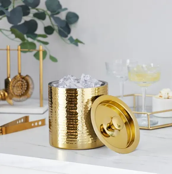 Hammered Ice Bucket with Lid - Gold, Steel