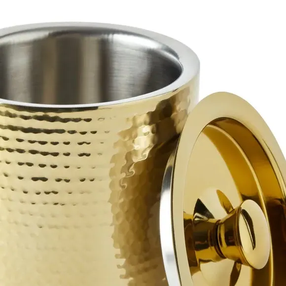 Hammered Ice Bucket with Lid - Gold, Steel
