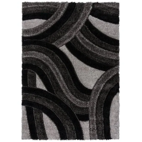 Hand Carved Area Rug - Black, Polyester