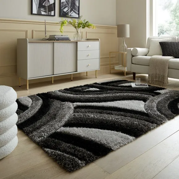 Hand Carved Area Rug - Black, Polyester image